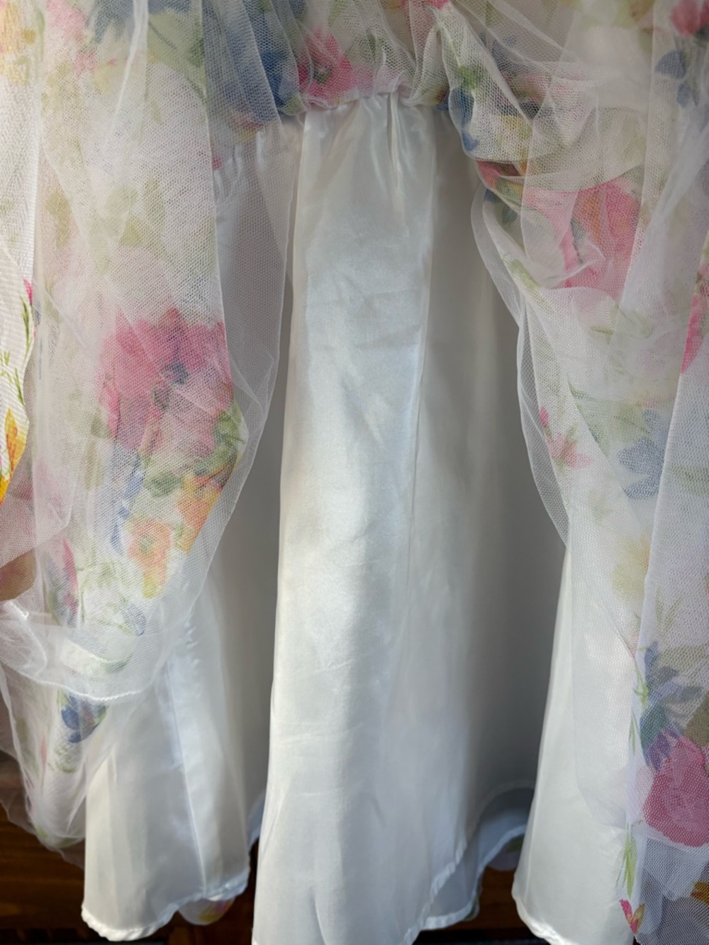 Zenzi Girl’s Spaghetti Strap Floral Dress with a Tulle Overlay Skirt 7/8 - Picture 5 of 8